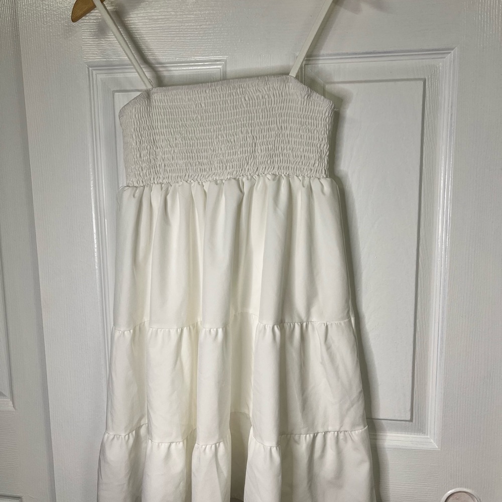 SHEIN White Mini Dress Womens Medium Smocked Tiered Summer sundress